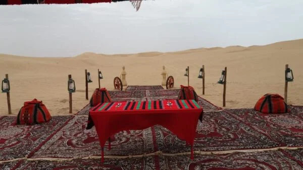 VIP Majlis desert safari setup outside campsite