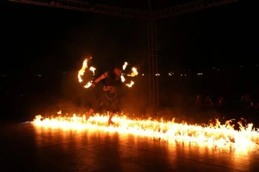 fire show performance on a desert safari trip in Dubai