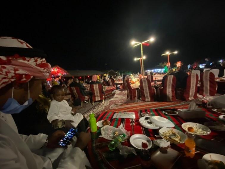 dinner table in desert safari campsite